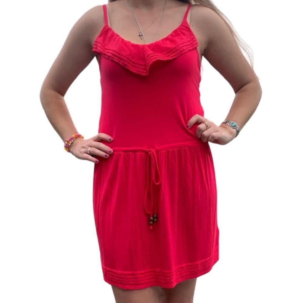 Buffalo David Bitton Hot Pink Drawstring Ruffle Dress